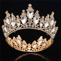 Yellow Crystal Full Circle Bridal Queen Crown Luxurious Wedding Pageant Tiara Cr - £38.50 GBP