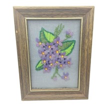 Plant Needlepoint Artwork Vintage Macrame Purple Green 9 x 7 Framed Fabric - $17.60