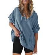 SENSERISE Womens Oversized V Neck Waffle Knit Hoodie Dusty Blue Size S - $189.91 MXN SENSERISE Womens Oversized V Neck Waffle Knit Hoodie Dusty Blue Size S - $189.91 MXN