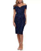 XSCAPE 3D Floral Lace Off-The-Shoulder Dress Navy Size 4 $259 - £77.43 GBP