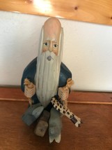 Estate Carved &amp; Painted Wood Noah Holding Animals Religious Figurine –7.... - £11.86 GBP
