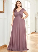 Plus Size Evening Dresses Long A-LINE V-Neck Short Sleeves Floor-Length 2023 eve - £100.47 GBP