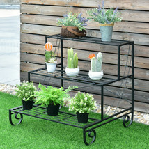 3 Tier Outdoor Metal Plant Stand Flower Planter Garden Display Holder Shelf Rack - £80.98 GBP