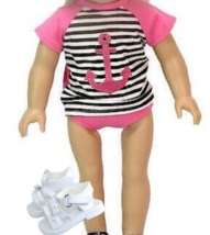 Doll Swimsuit Pink Striped Bikini Sandals Anchor Sea Fits American Girl & 18" - £8.56 GBP