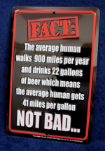 Beer MPG Fact - *US MADE* - Embossed Metal Sign - Man Cave Garage Bar Wa... - $15.75