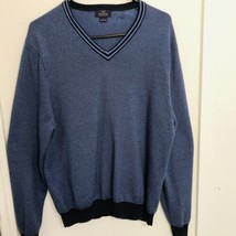 Brooks Brothers 346 Sweater L Large Blue Supima Cotton V Neck Pullover - $23.31