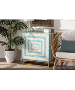 Loften Two-Tone Beige and Blue Mother of Pearl and Gold Metal Storage Ca... - $488.37 CAD