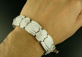 Wide Men&#39;s 7 Ct White Diamond XL Link Bracelets 14K White Gold Over 8 inch - £224.30 GBP
