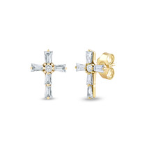10k Yellow Gold 1/5Ct TDW Tapered and Round Diamond Cross Stud Earrings - £192.43 GBP