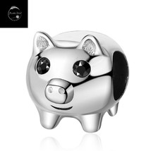 Genuine Sterling Silver 925 Cute Pig Animal Bead Charm For Family Birthd... - £17.84 GBP