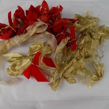 Red Velvety &amp; Gold Sparkly Bows Christmas Holiday Decoration Craft Lot Of 42 - £4.75 GBP