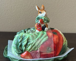 CORNER RUBY SPRING BUNNY CABBAGE LEAF CERAMIC BUTTER DISH PLATE W/COVER ... - $32.99