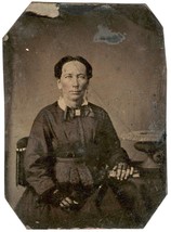 Tintype of Middle Aged Lady with her Bible 1800s Wearing Earrings Rosy Cheeks - £6.85 GBP
