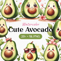 Watercolor Bundle Cute Avocado Clipart PNG - £2.35 GBP