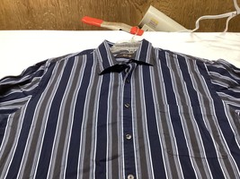 Tasso Elba Mens XL Long Sleeve Button Up Blue Striped Cotton Shirt Western - £9.34 GBP