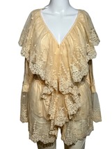 Indigo Thread Company Blouse Women&#39;s S Small Blush Beige Bohemian Lace Ruffles - £23.60 GBP