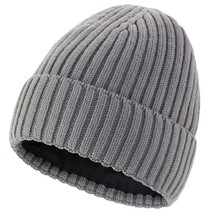 Classic Men&#39;S Warm Winter Hats Thick Knit Cuff Beanie Cap With Lining (Grey) - £20.55 GBP