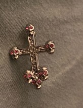 Cross Silver Pink Stones 1” H  14 Gauge Belly Button Ring Surgical Steel - £4.45 GBP
