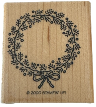 Stampin Up Rubber Stamp Christmas Wreath Bow Winter Holidays Card Making Round - £3.91 GBP
