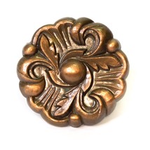 Vintage Copper Plated Ornate Floral Cabinet Drawer Knob Pull Handle 1  3/8&quot; diam - £2.34 GBP