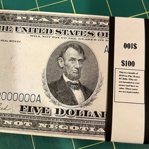 $100 In 1914 $5 Play Money Bills  WWI Era Prop Bundle USA Actual Size! - £11.24 GBP