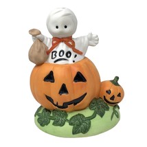 Ghost Tricker or Treater in a Jack-O-Lantern Porcelain Light Up Halloween Decor - £16.55 GBP