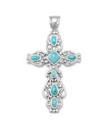  Sterling Silver Ornate Turquoise Cross Pendant - £44.86 GBP