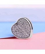 2020 Valentine Release Sterling Silver Reflexions Pavé Heart Clip Charm  - £13.53 GBP
