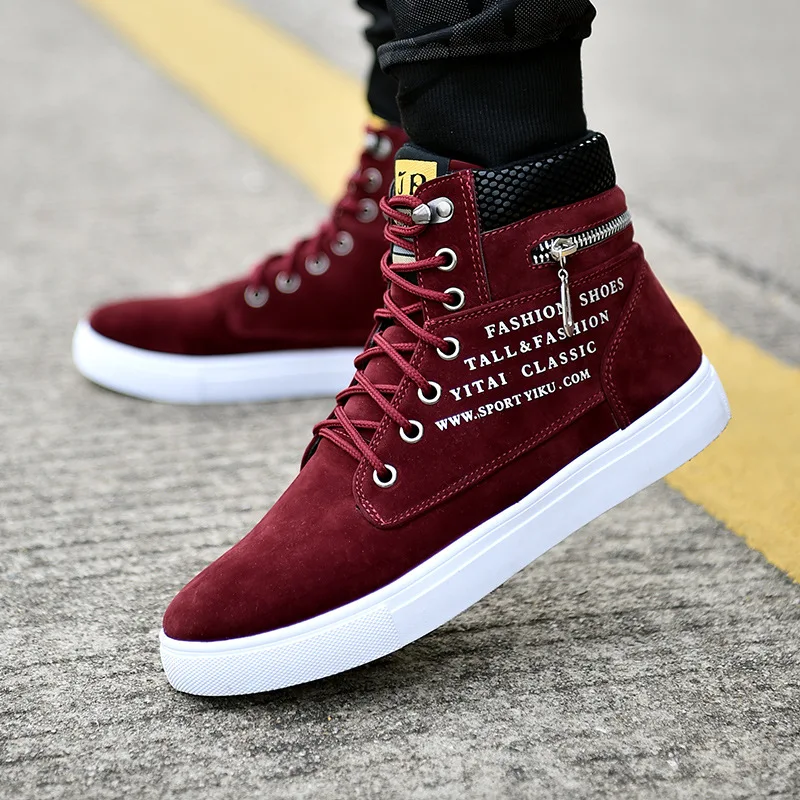 Spring Autumn High Top Men&#39;s Shoes Leather Men&#39;s Casual Sneaker Shoes Lace-up Wi - £42.46 GBP