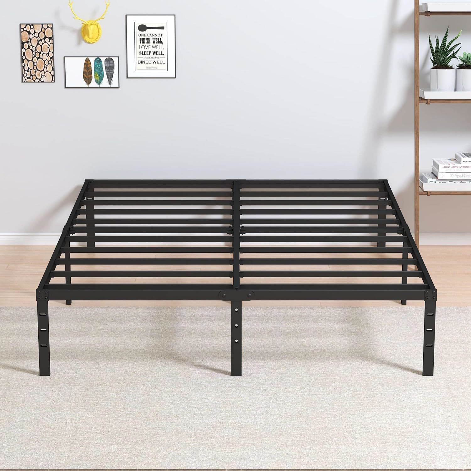 14 Inch Metal Bed Frame Queen Size No Box Spring Needed, Heavy Duty, Black - $76.99