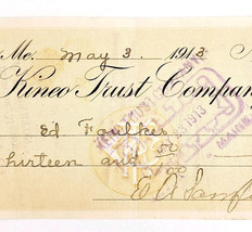 1913 Kineo Trust Company Bank Check E.A. Sampson Dover Maine Signed 4092... - $19.99