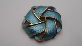 Vintage Brushed Gold and Baby Blue Enamel Unsigned TRIFARI? Brooch 5.5cm - £45.12 GBP