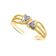 0.02Ct Moissanite Double Heart Adjustable Toe Ring 14K Yellow Gold Plated Silver - £16.92 GBP