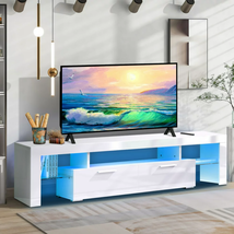 TV Stand up to 70&quot; Living Room Entertainment Center w LED Lights and Storage - £197.64 GBP