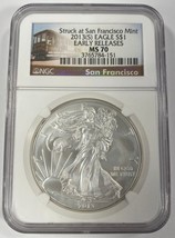 2013(S) $1 American Silver Eagle Graded by NGC as MS-70 Early Releases - $79.19