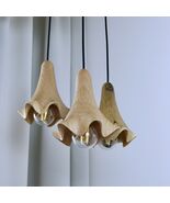 Set of 3 mini handmade corrugated wood pendant lights, unique wooden lights - $390.00