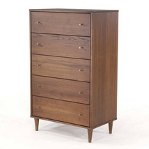 Farmhouse Rustic Walnut Mid Century 5 Drawer Chest - $20,112.95 MXN