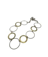 Smooth and Hammered Circle Chain Necklace Gold Tone 40 inch - £17.20 GBP