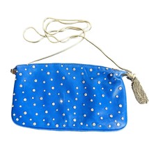 Bedazzled Blue Bag With Metallic Silver Serpentine Strap And Satin Interior - £15.81 GBP