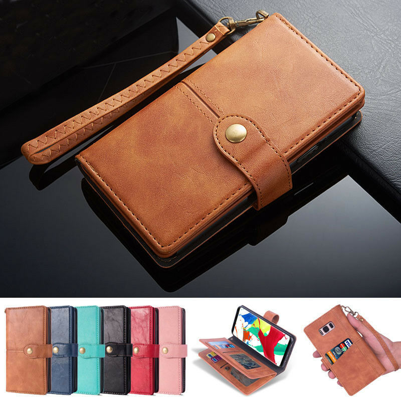 Leather wallet FLIP MAGNETIC BACK cover Case Samsung Galaxy S10+ S9 S8 S7 Note 8