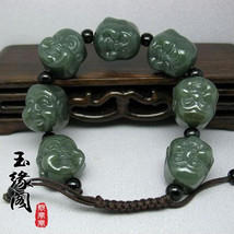 Free Shipping - good luck Hand Carved natural dark green Jadeite Jade Laughing B - £45.75 GBP