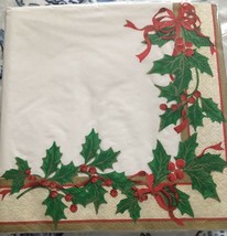 Christmas Holiday Holly / Ribbons / Berries 50 Pc Luncheon Napkins 3PLY Nip - £9.29 GBP