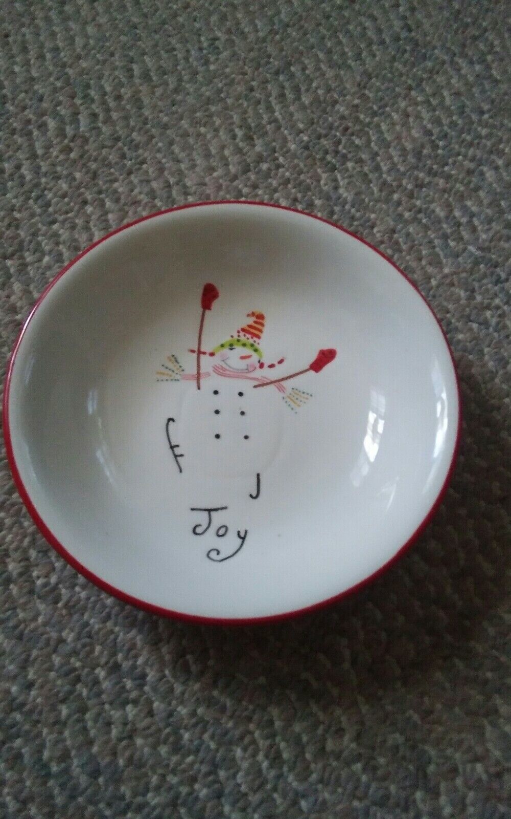 000 Joy Snowman Bowl 7 1/4 Inch Red Rim Ceramic Holiday - $9.99