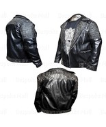 New Men&#39;s Black Punk Brando Silver Studded Real Cowhide Biker Leather Ja... - $369.99