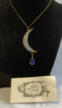 Kirks Folly Crescent Moon Necklace Fine Jewelry 16.5" Curb Chain Clear Stone - $59.95