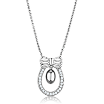 3W718 - Rhodium Brass Necklace with AAA Grade CZ  in Clear - $36.93