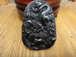 An item in the Jewelry & Watches category: Free Shipping - Amulet auspicious Natural black jade Carved Dragon  charm Pendan