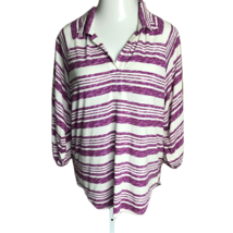 White Stag Collare Shirt Blouse ~ Sz L (12-14) ~ Purple &amp; White ~ 3/4 Sleeve - £10.60 GBP