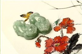Free Shipping -  good luck  Natural Green jadeite jade Carved Pi Yao  Jade charm - £23.59 GBP