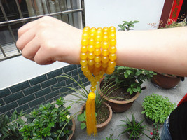 Free Shipping - NATURAL Yellow  jadeite jade Meditation Yoga 108 Prayer Beads ch - £31.29 GBP